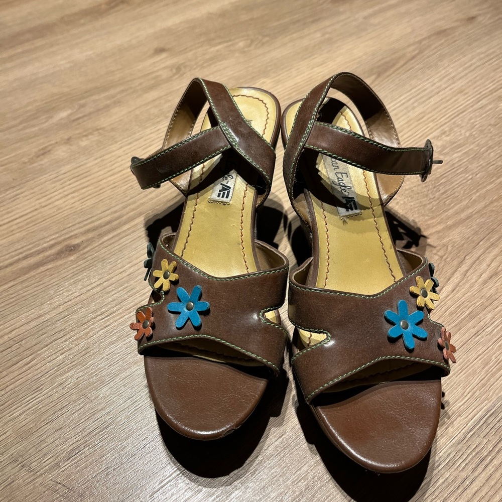 American Eagle Outfitters Brown Sandals with Colorful Floral Design